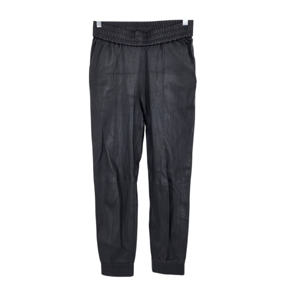 SPRWMN Black Leather Elastic Waist Slim High Rise Pocket Jogger Pants Size Small